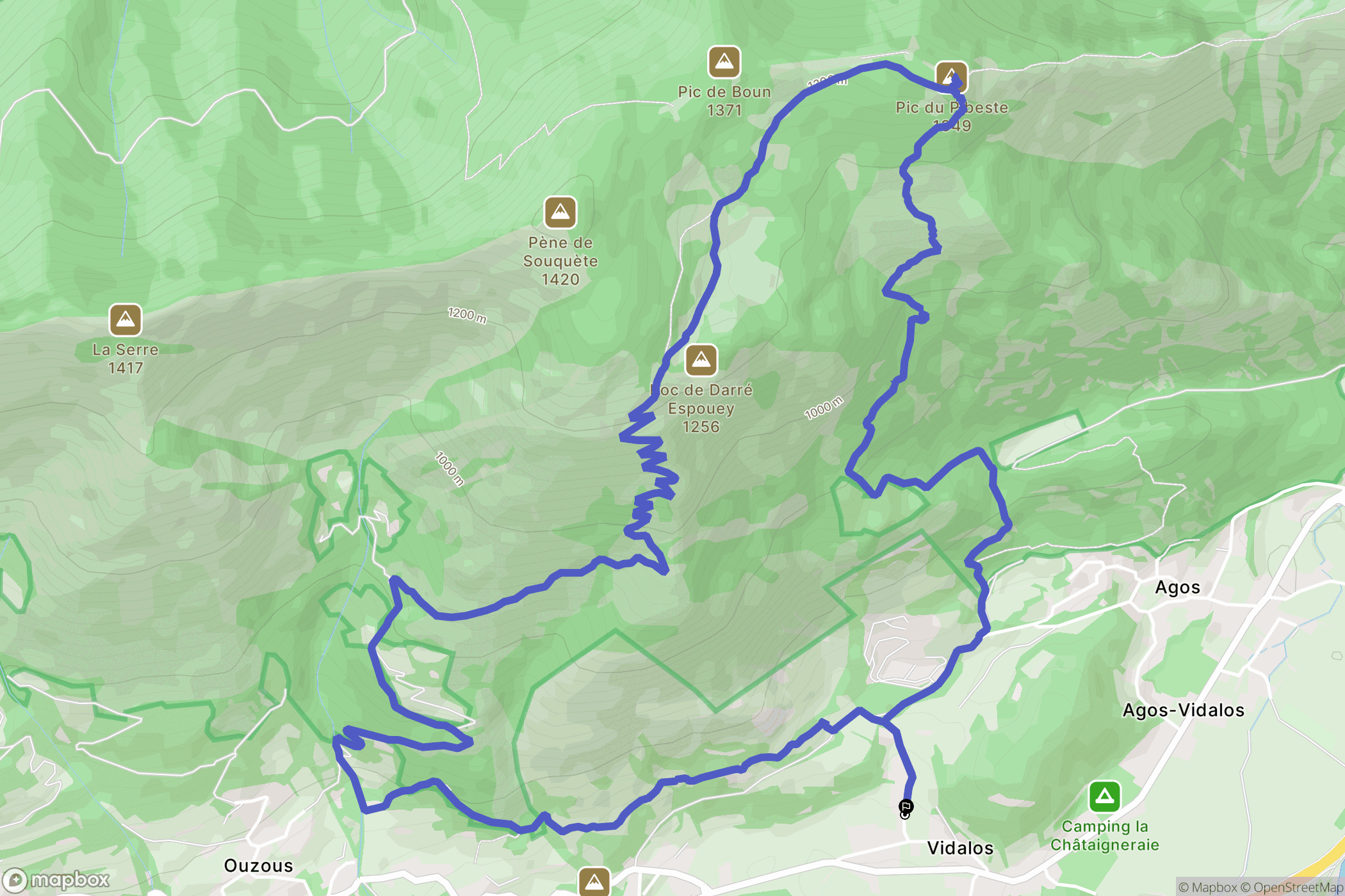 Agos-Vidalos : carte du parcours de randonnée - France