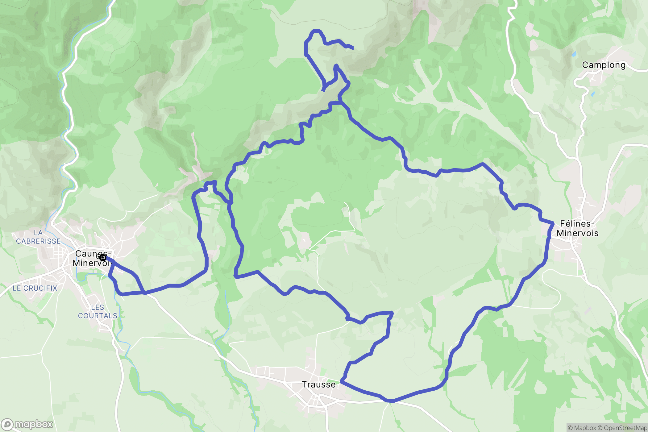 Caunes-Minervois : carte du parcours de randonnée - France