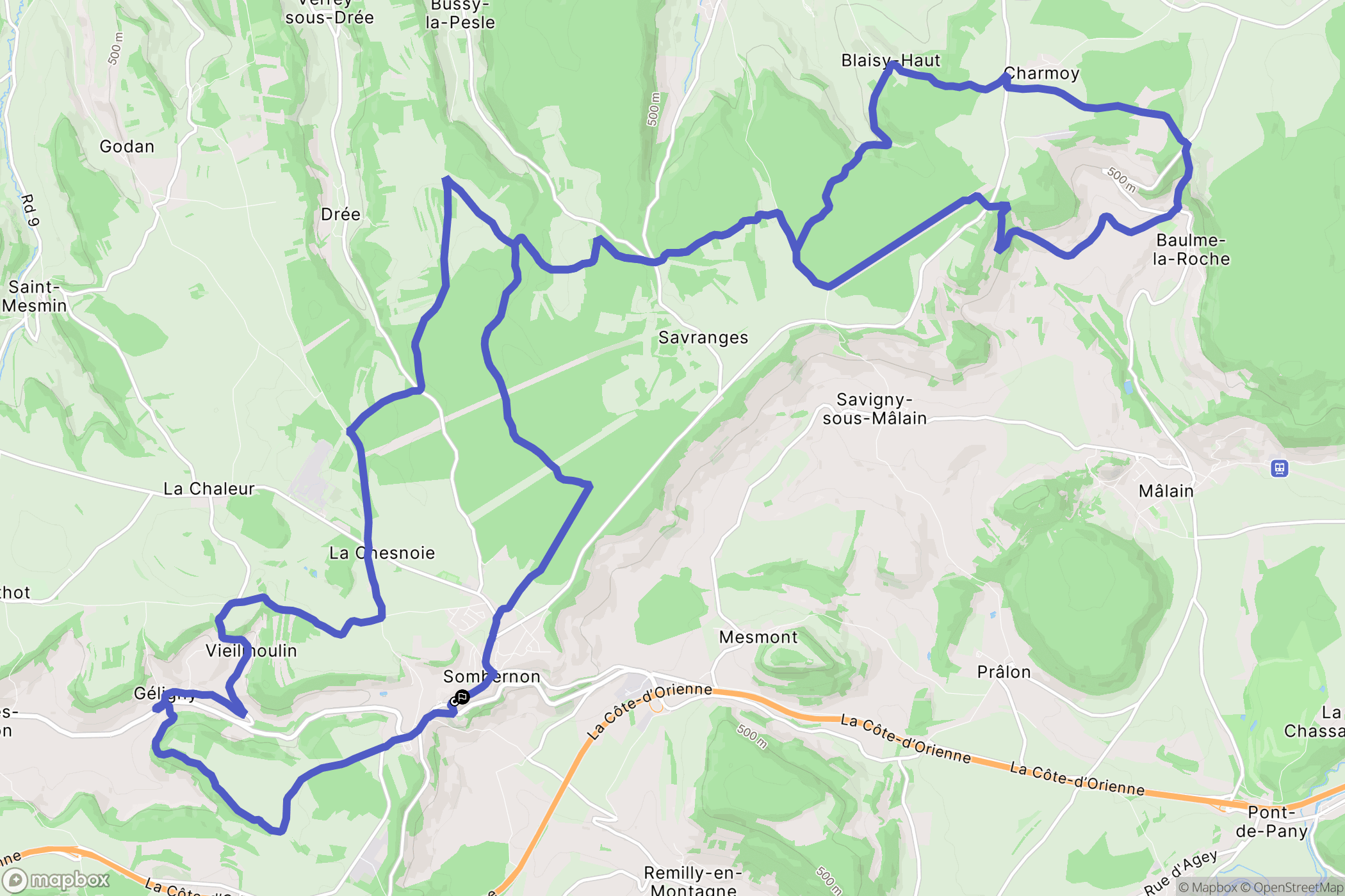 Sombernon : carte du parcours de randonnée - France