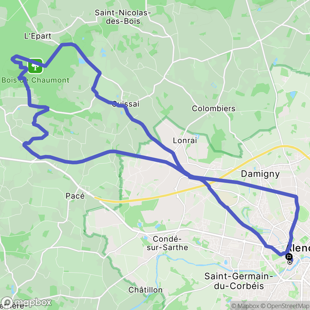 Alençon : carte du parcours de randonnée - France