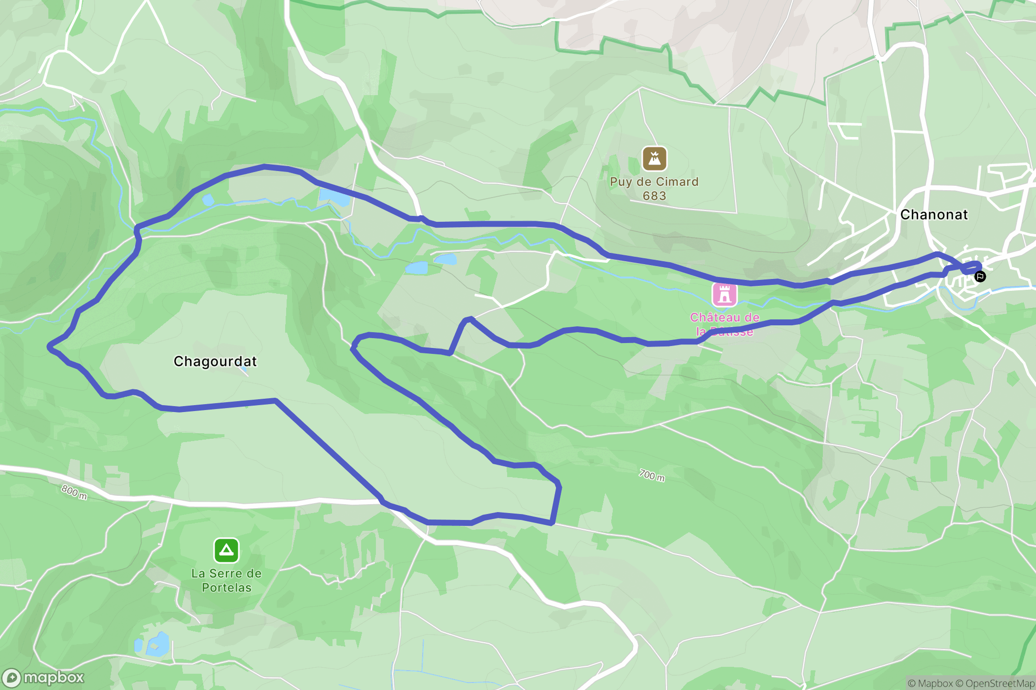 Chanonat : carte du parcours de randonnée - France