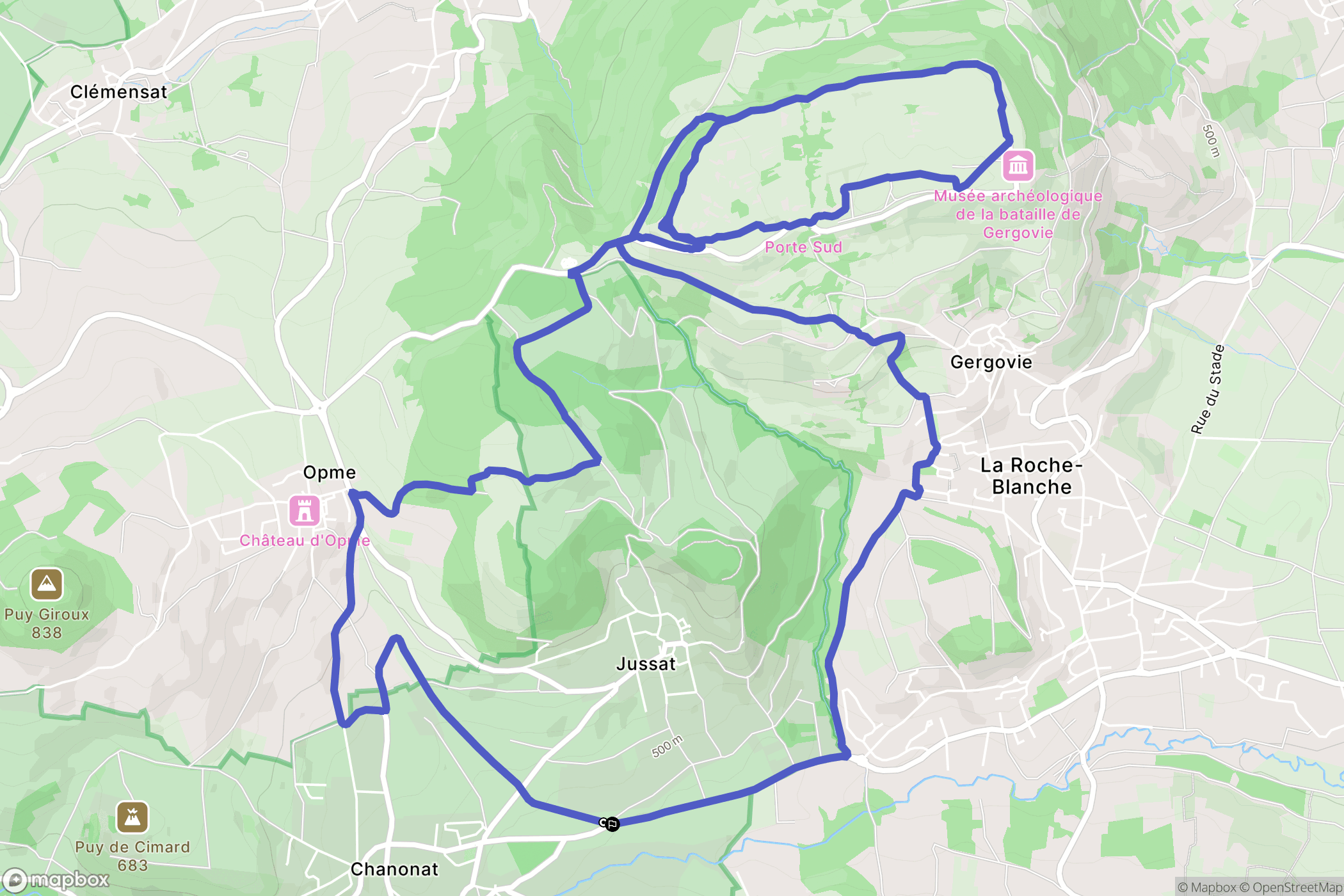 Chanonat : carte du parcours de randonnée - France