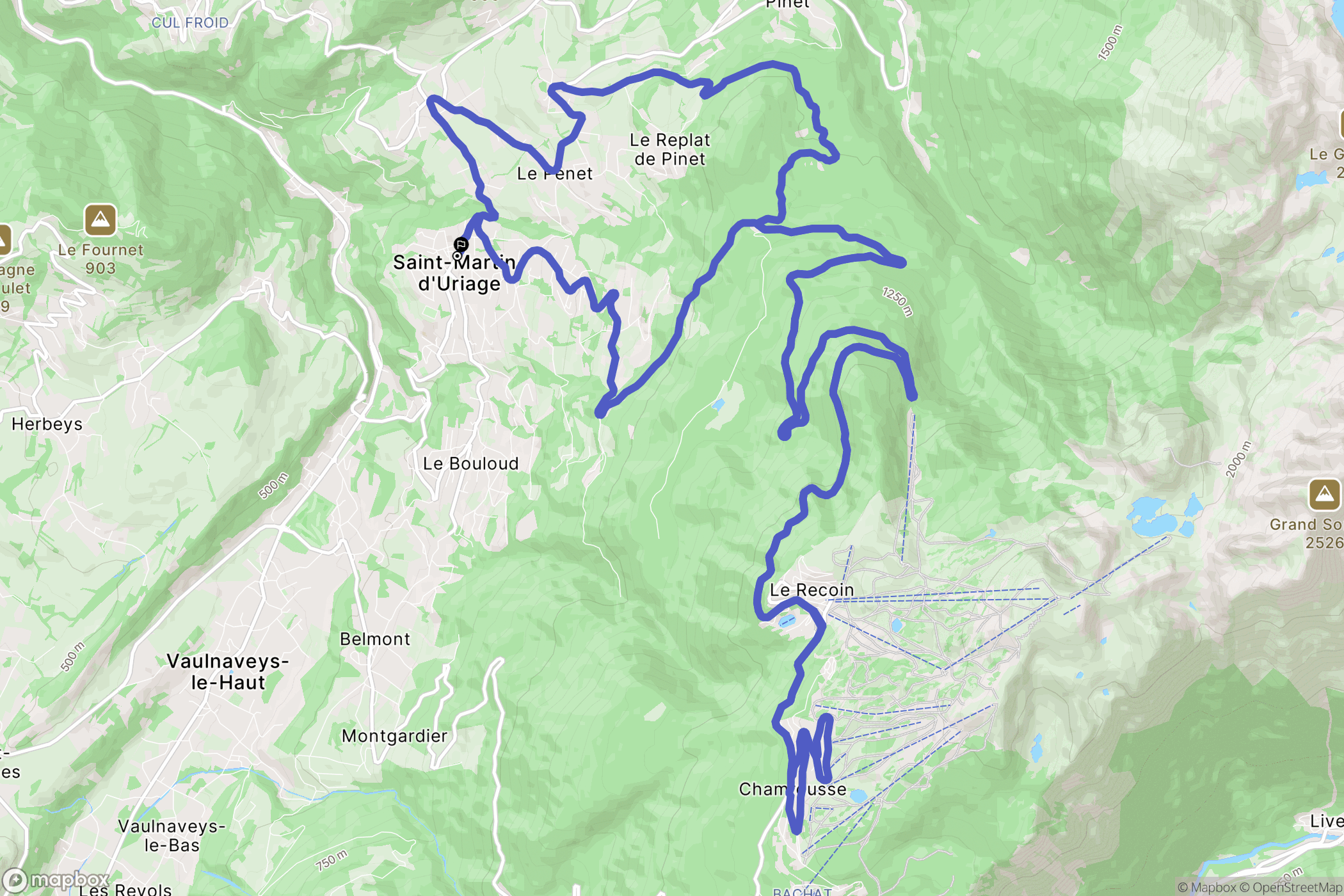 Saint-Martin-d'Uriage : carte du parcours de randonnée - France