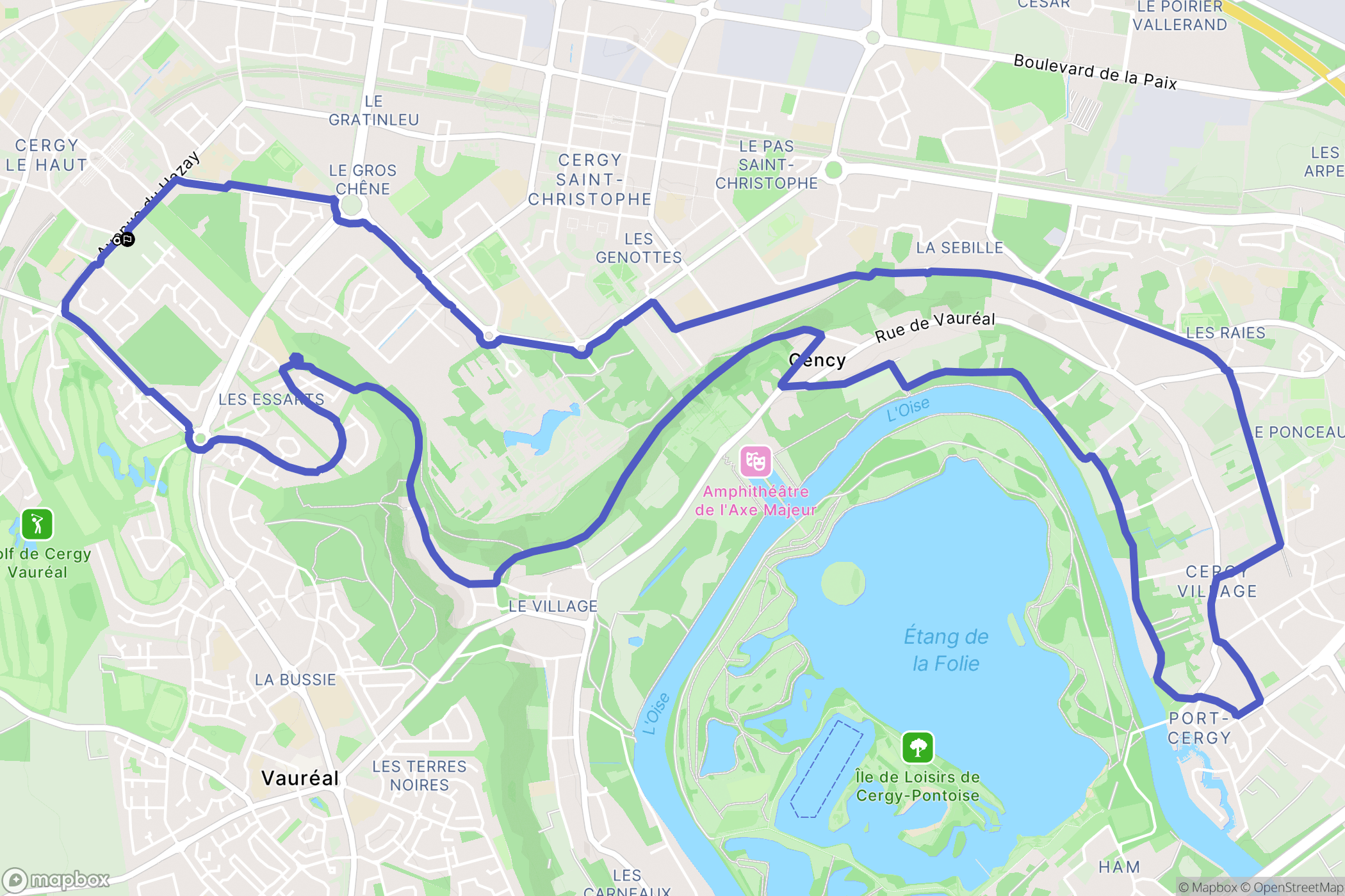 Cergy : carte du parcours de randonnée - France