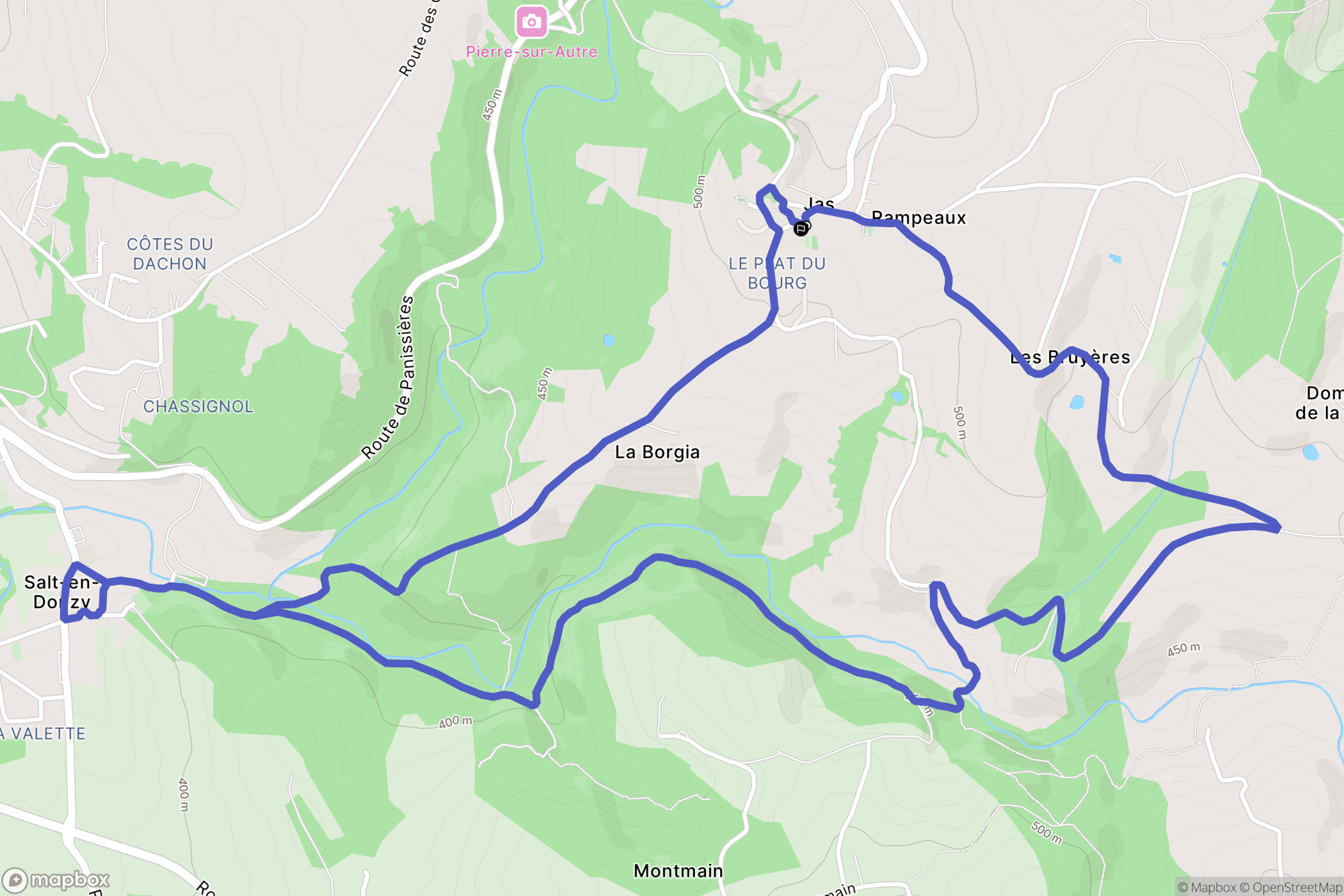 Jas : carte du parcours de randonnée - France