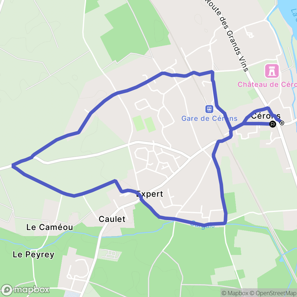 Cérons : carte du parcours de randonnée - France