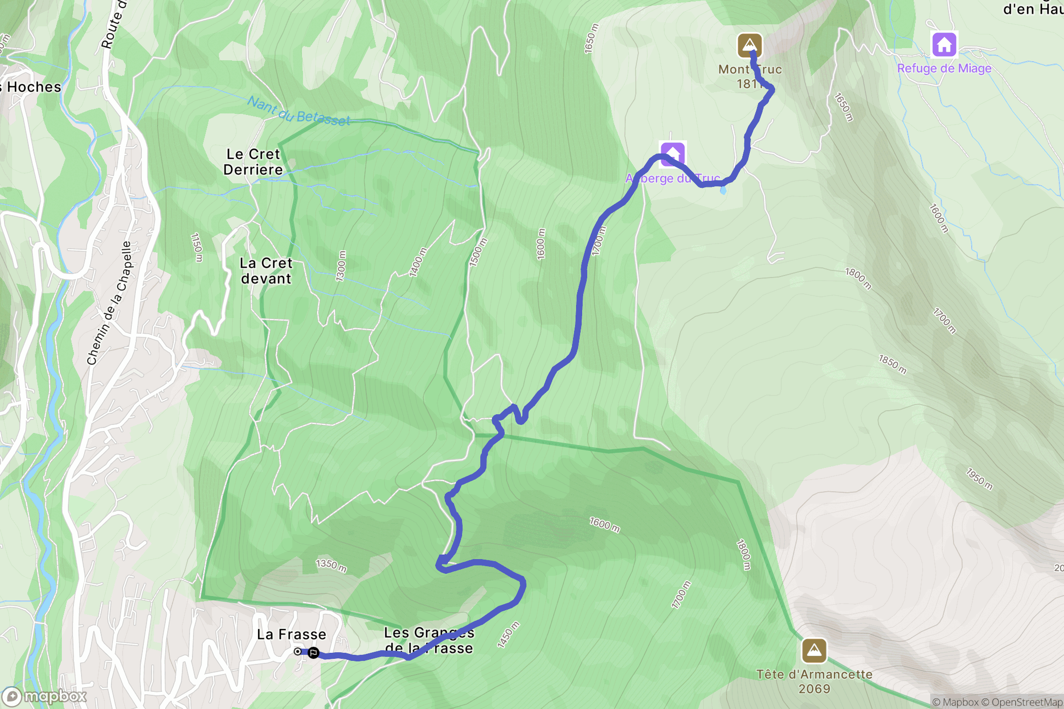 Les Contamines-Montjoie : carte du parcours de randonnée - France
