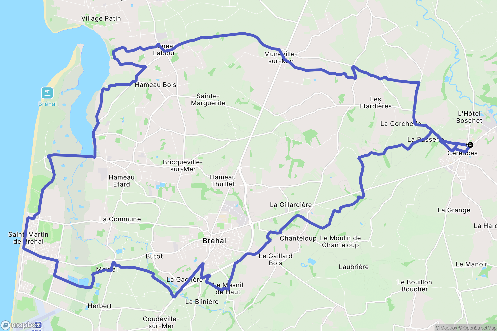 Cérences : carte du parcours de randonnée - France