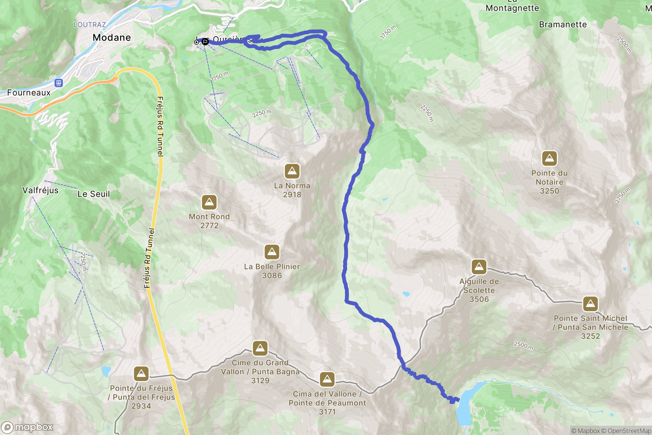 Villarodin-Bourget : carte du parcours de randonnée - France