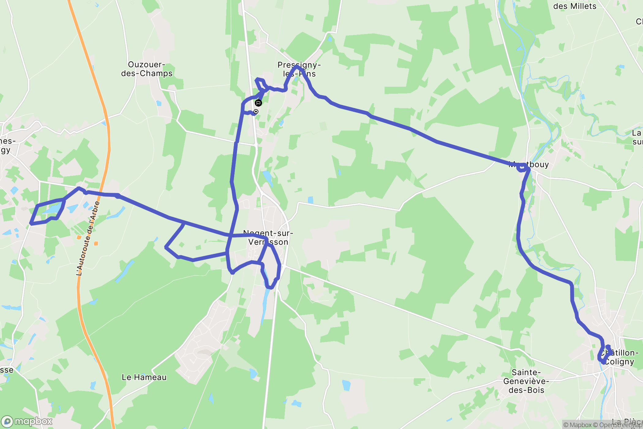Pressigny-les-Pins : carte du parcours de randonnée - France