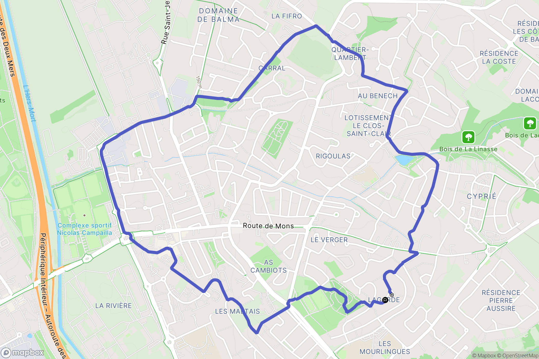 Balma : carte du parcours de randonnée - France