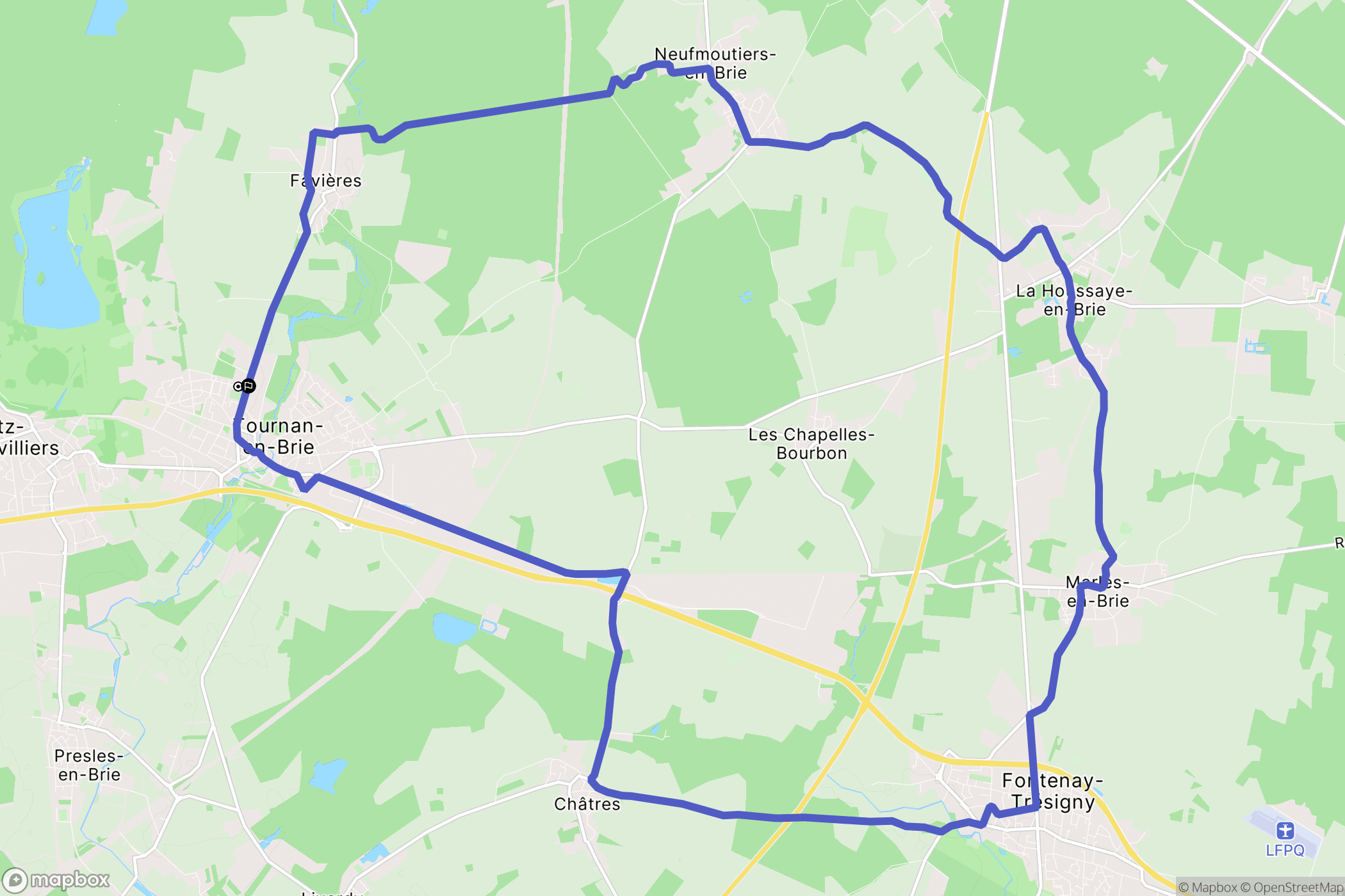 Tournan-en-Brie : carte du parcours de randonnée - France