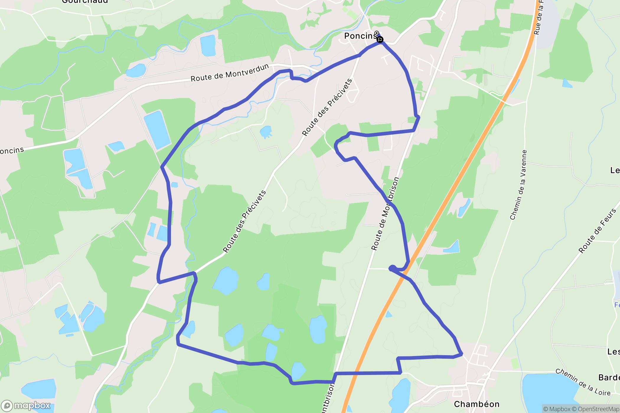 Poncins : carte du parcours de randonnée - France