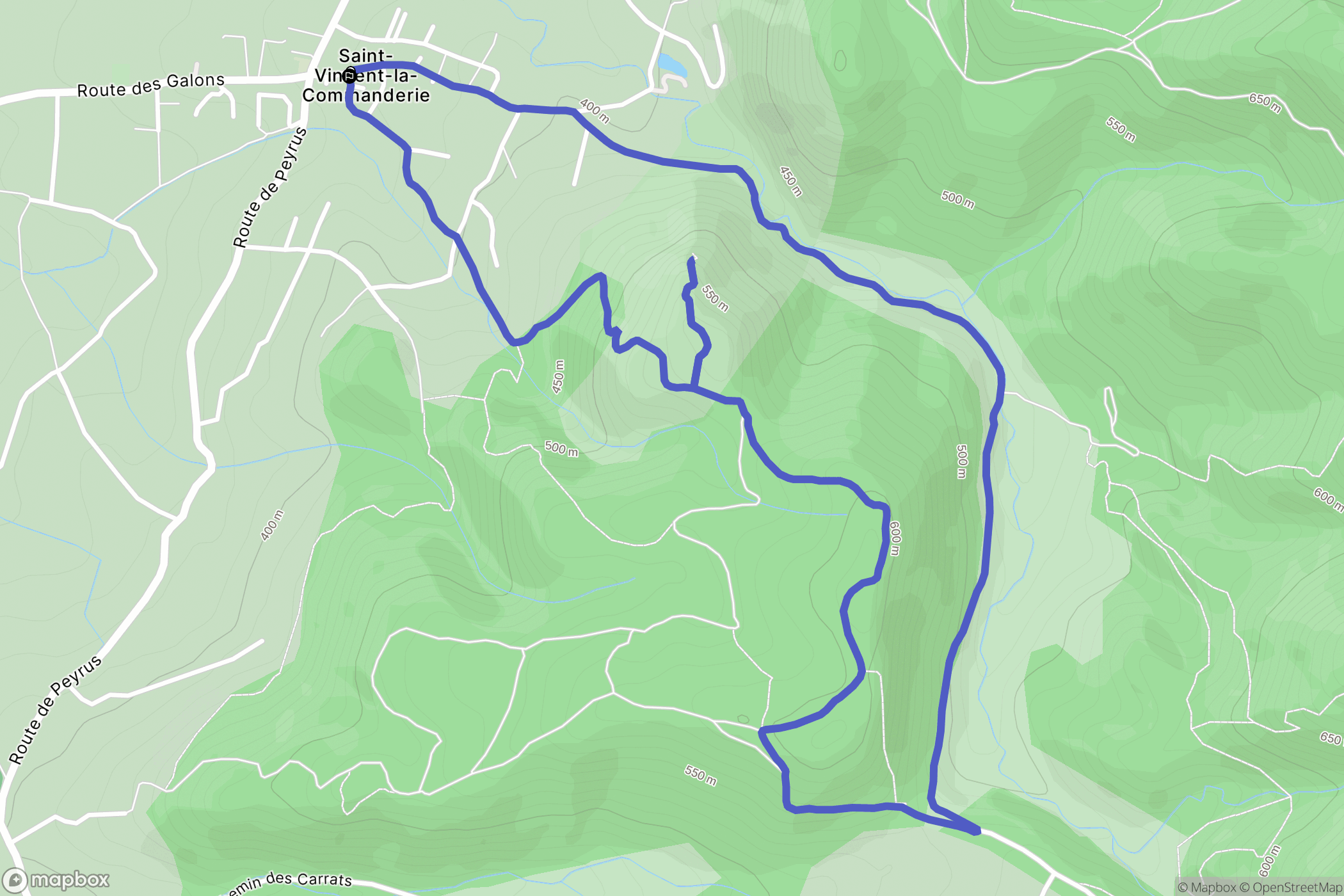 Saint-Vincent-la-Commanderie : carte du parcours de randonnée - France