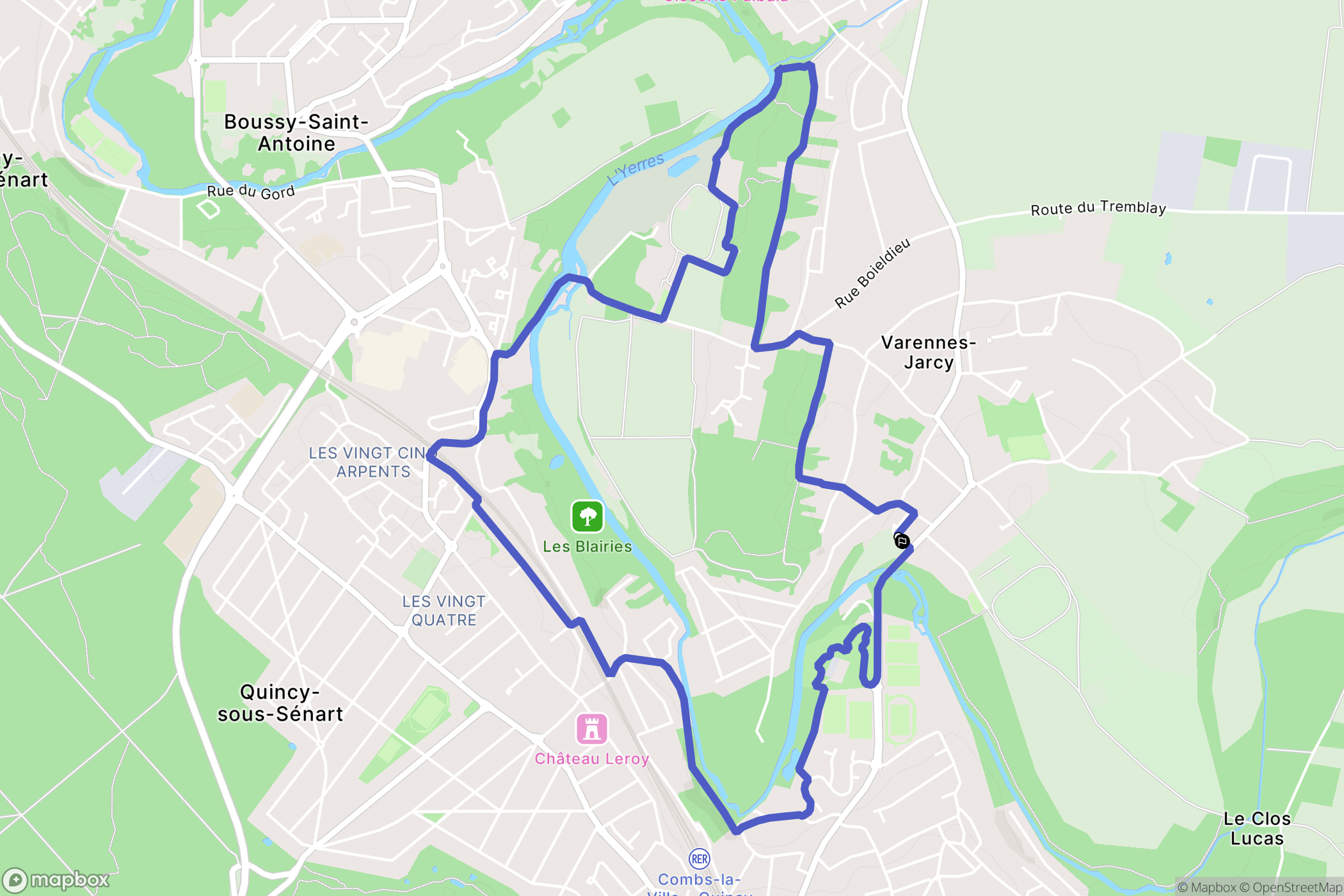 Varennes-Jarcy : carte du parcours de randonnée - France