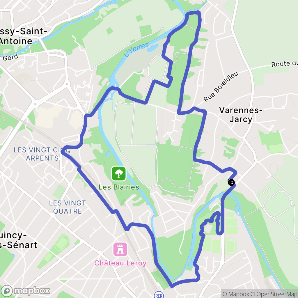 Varennes-Jarcy : carte du parcours de randonnée - France