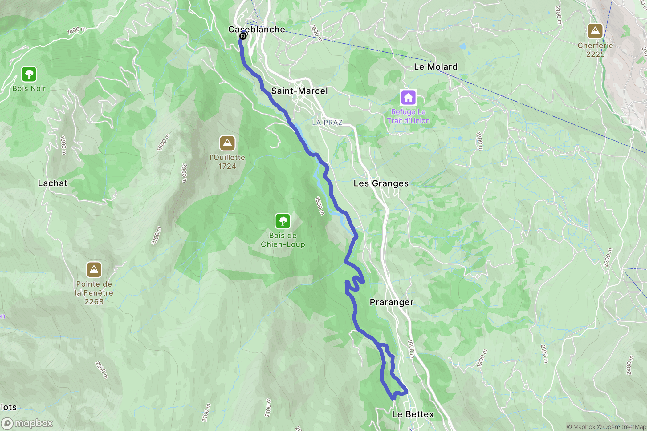 Les Belleville : carte du parcours de randonnée - France