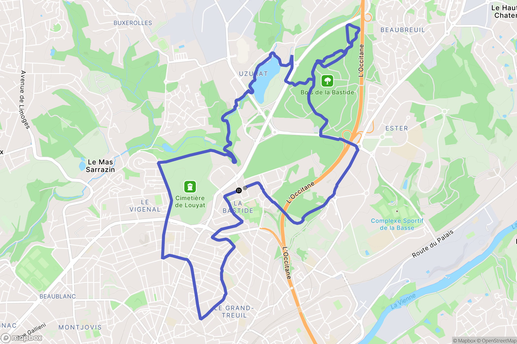 Limoges : carte du parcours de randonnée - France