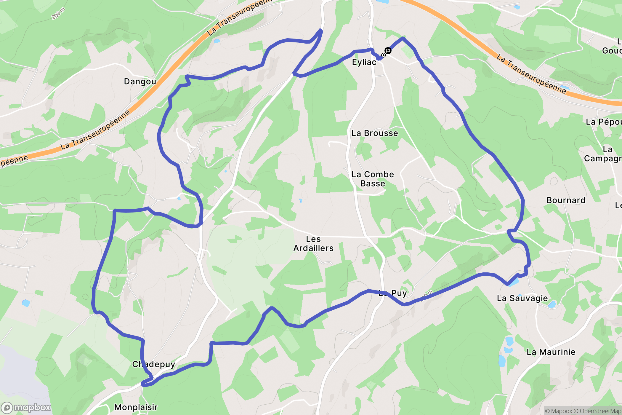 Bassillac et Auberoche : carte du parcours de randonnée - France