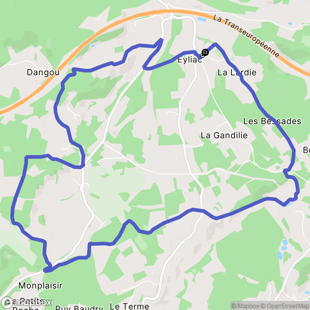 Bassillac et Auberoche : carte du parcours de randonnée - France