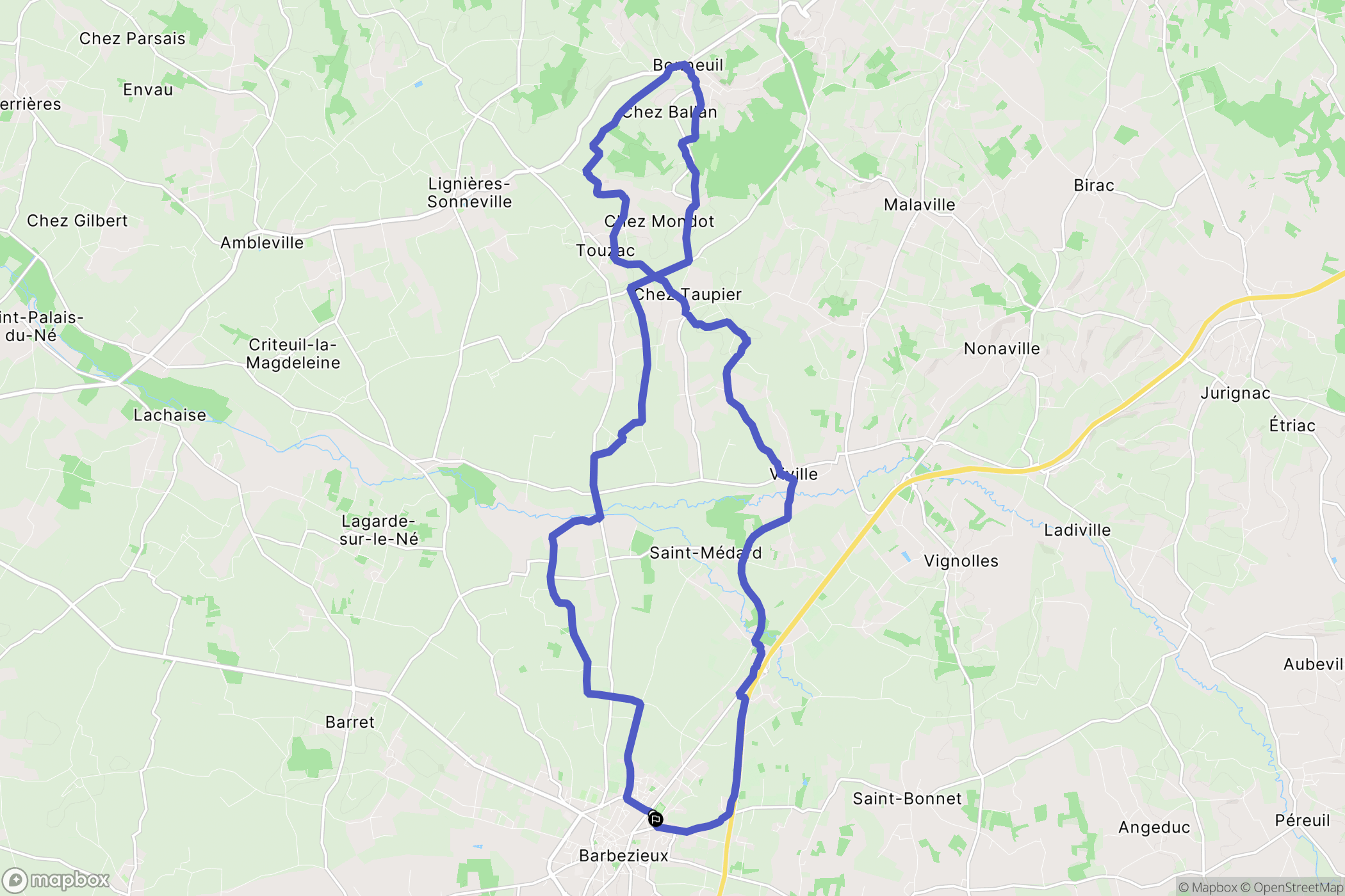 Barbezieux-Saint-Hilaire : carte du parcours de randonnée - France