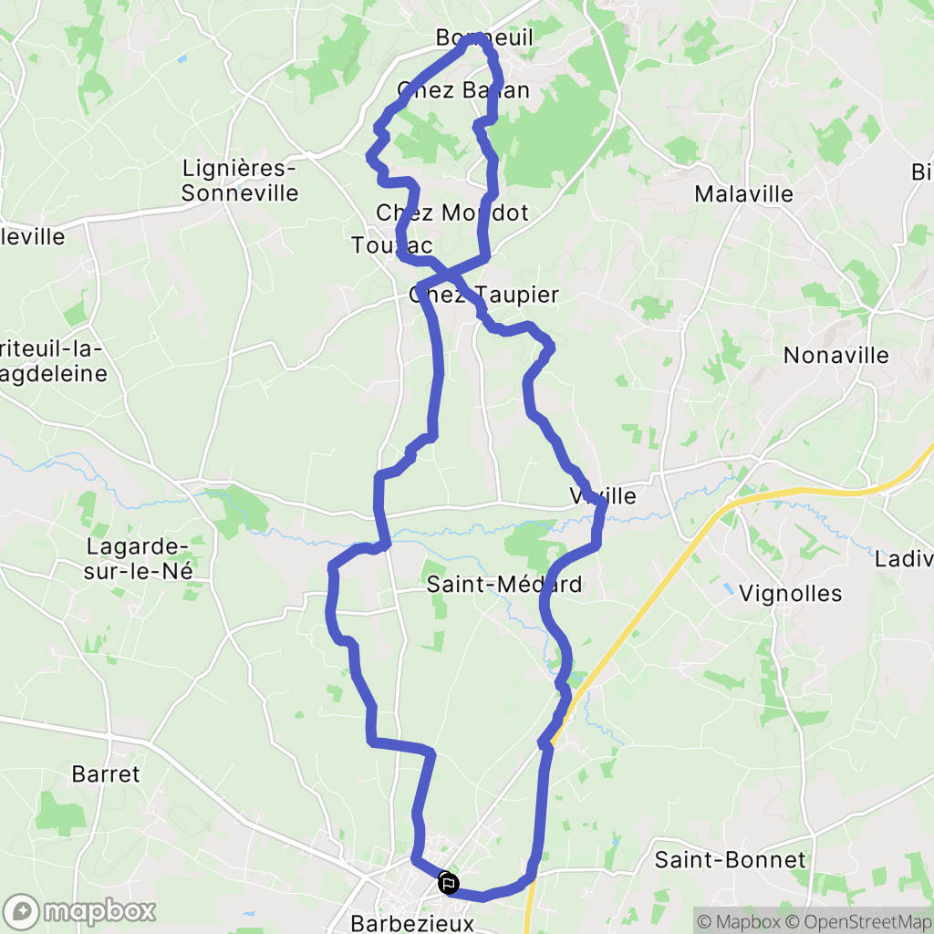 Barbezieux-Saint-Hilaire : carte du parcours de randonnée - France