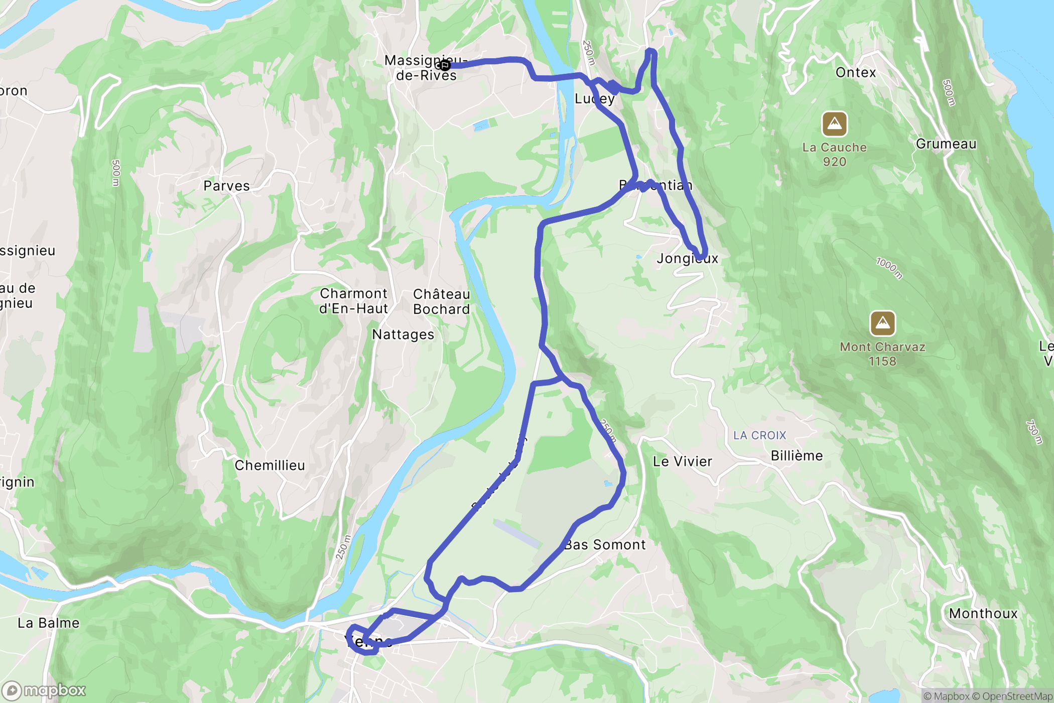 Massignieu-de-Rives : carte du parcours de randonnée - France