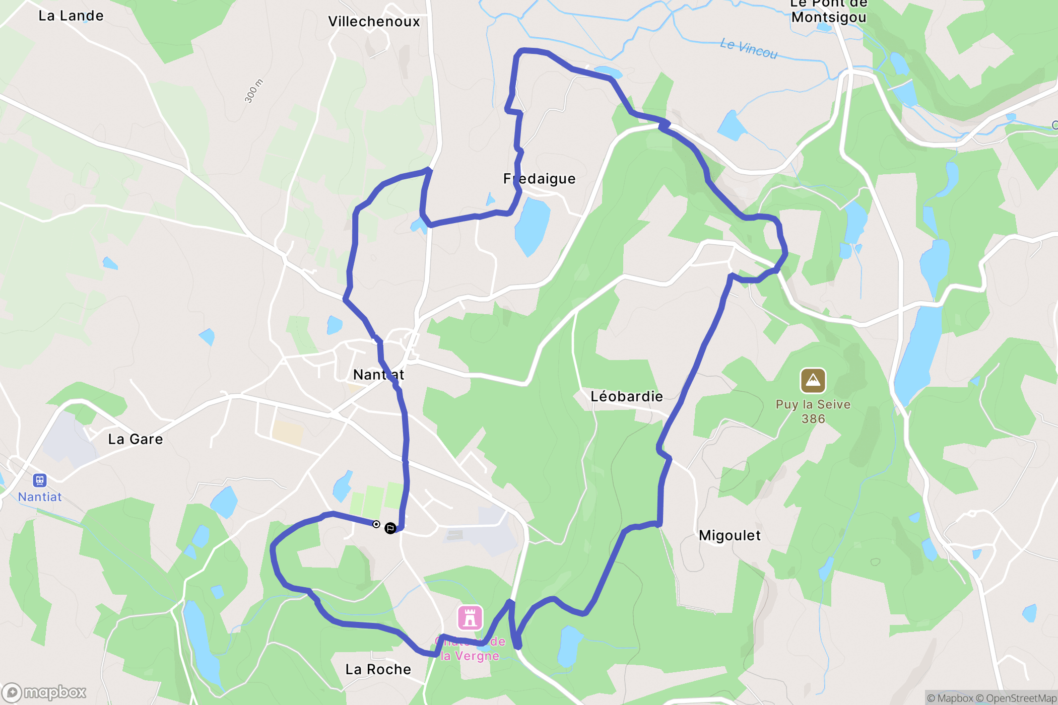 Nantiat : carte du parcours de randonnée - France