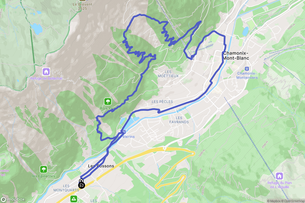 Chamonix-Mont-Blanc : carte du parcours de randonnée - France