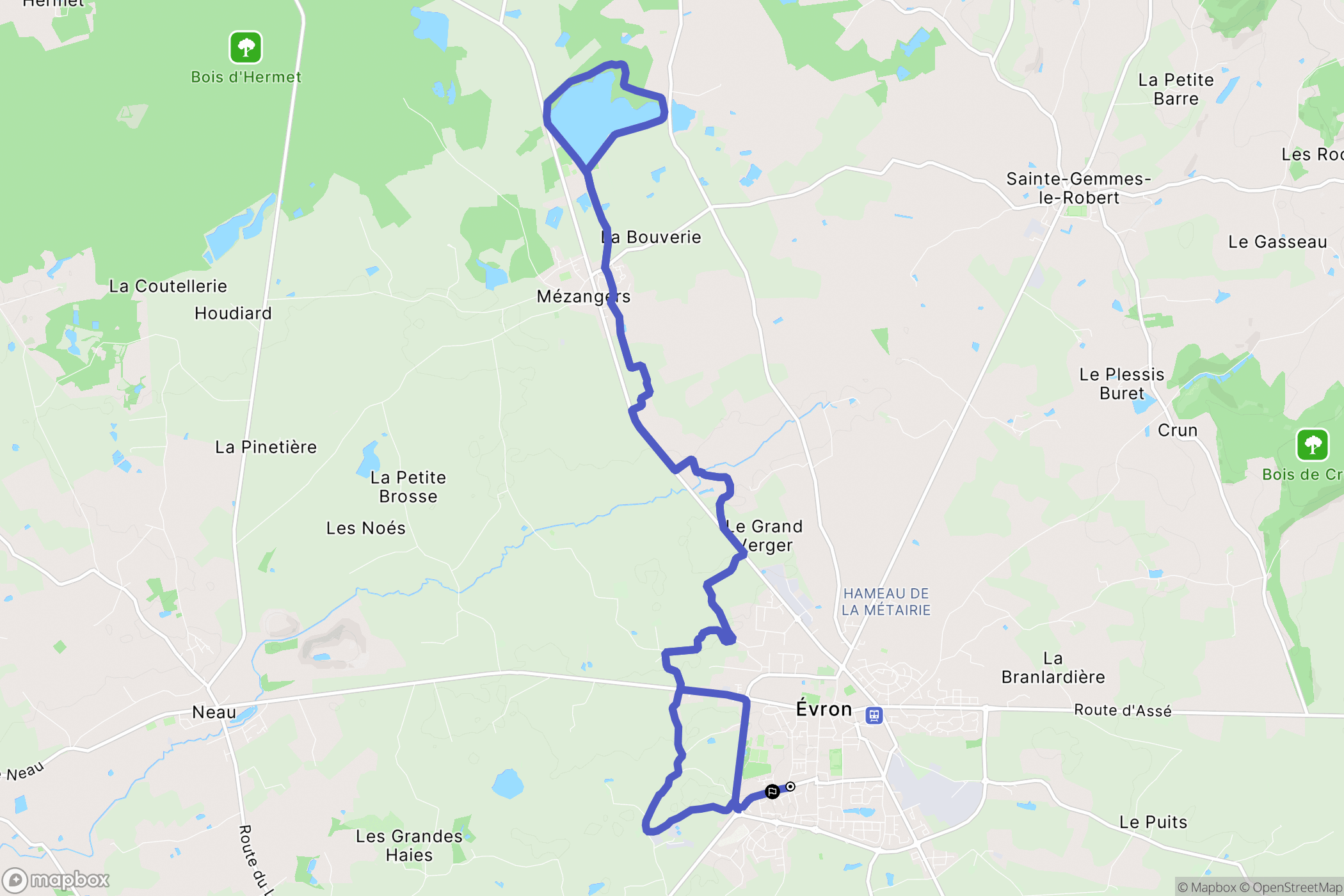 Évron : carte du parcours de randonnée - France