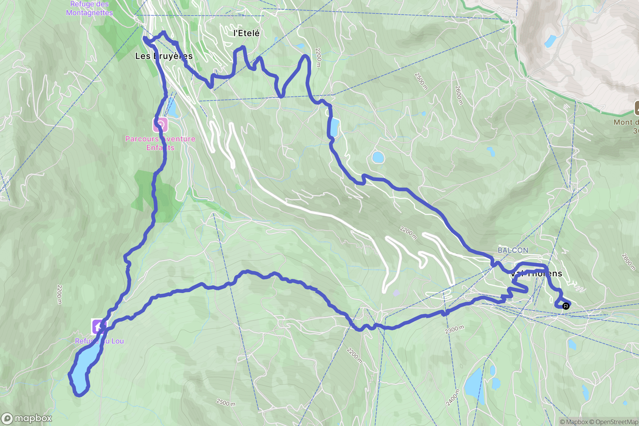 Les Belleville : carte du parcours de randonnée - France