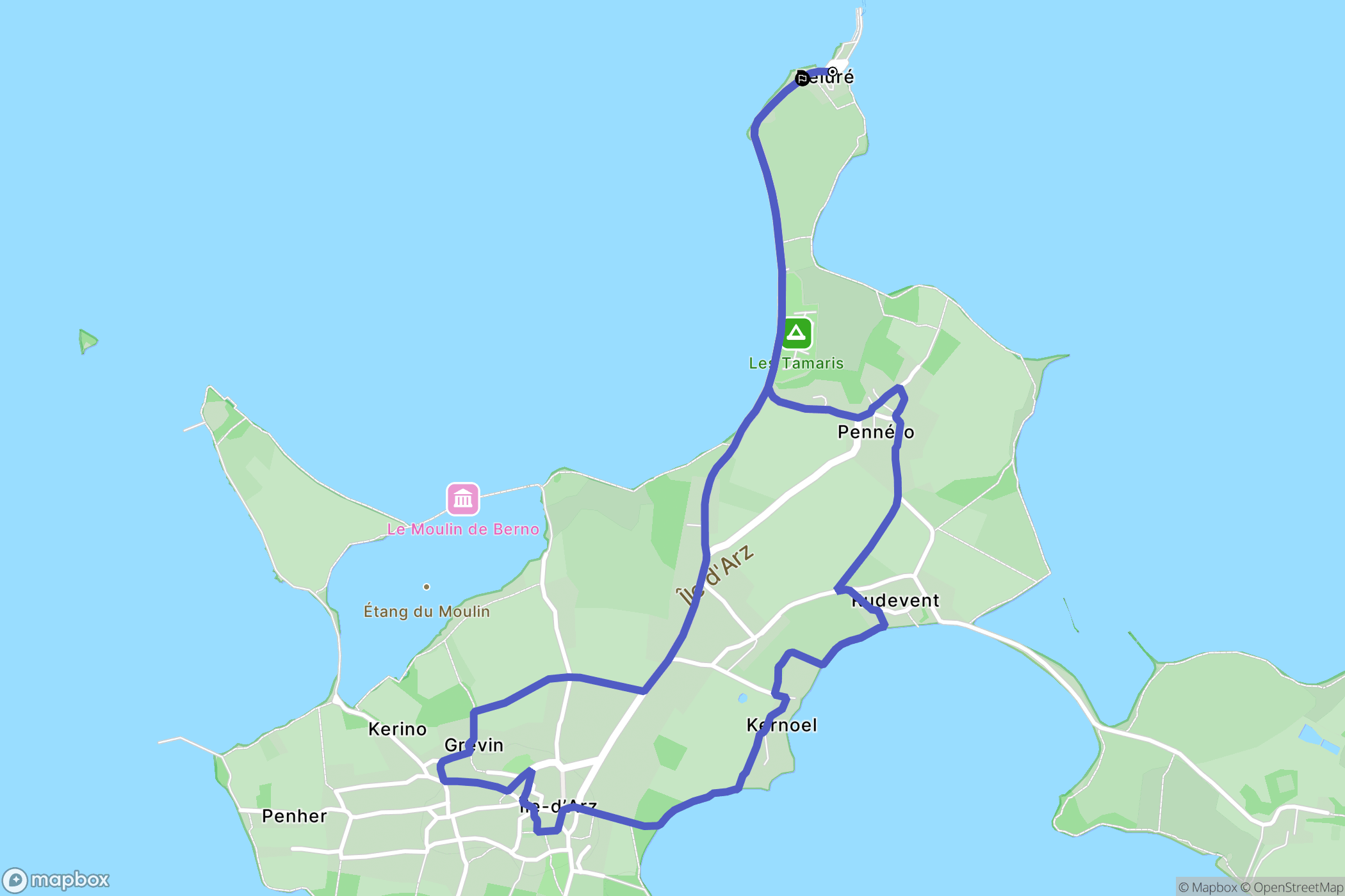 Île-d'Arz : carte du parcours de randonnée - France