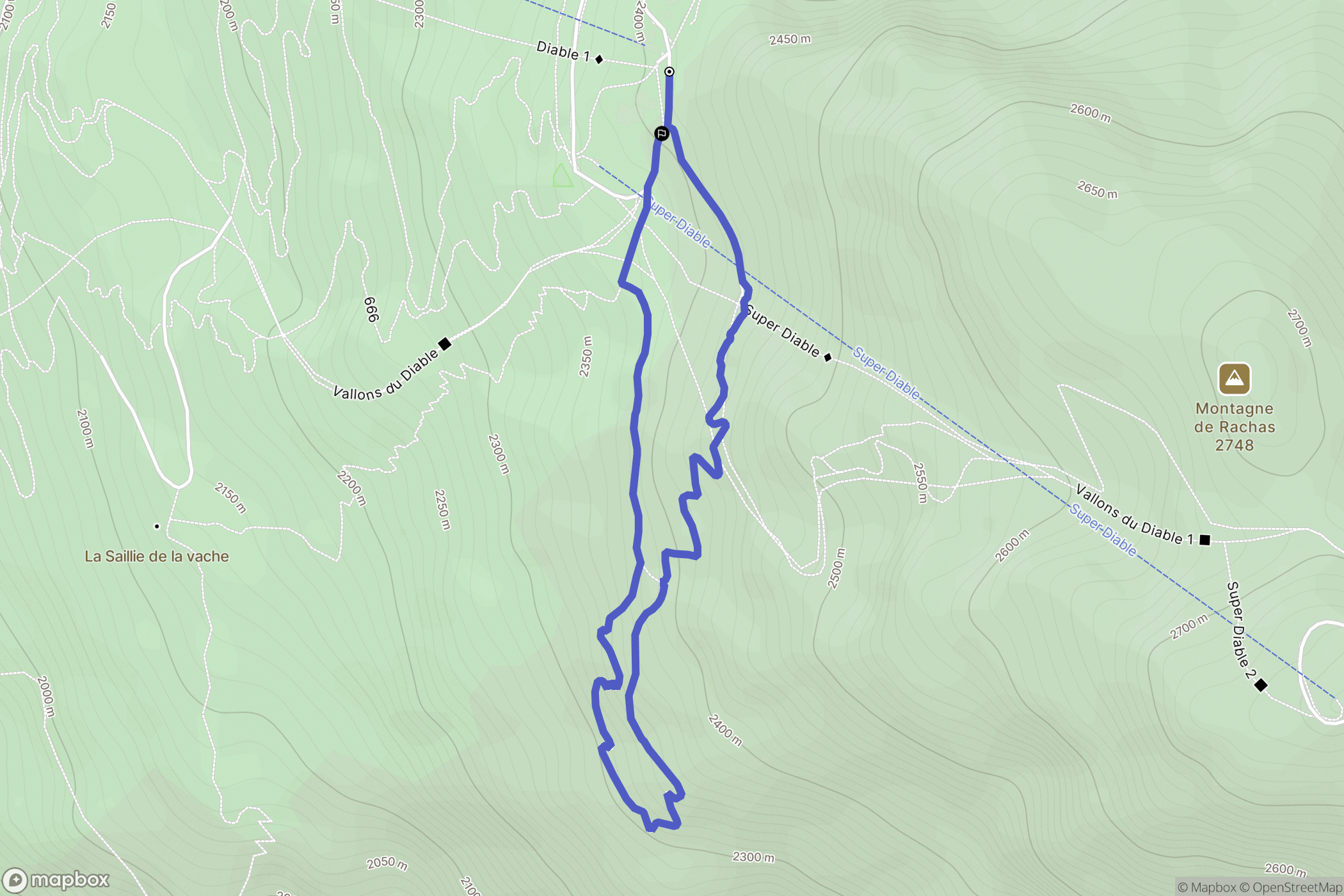 Les Deux Alpes : carte du parcours de randonnée - France