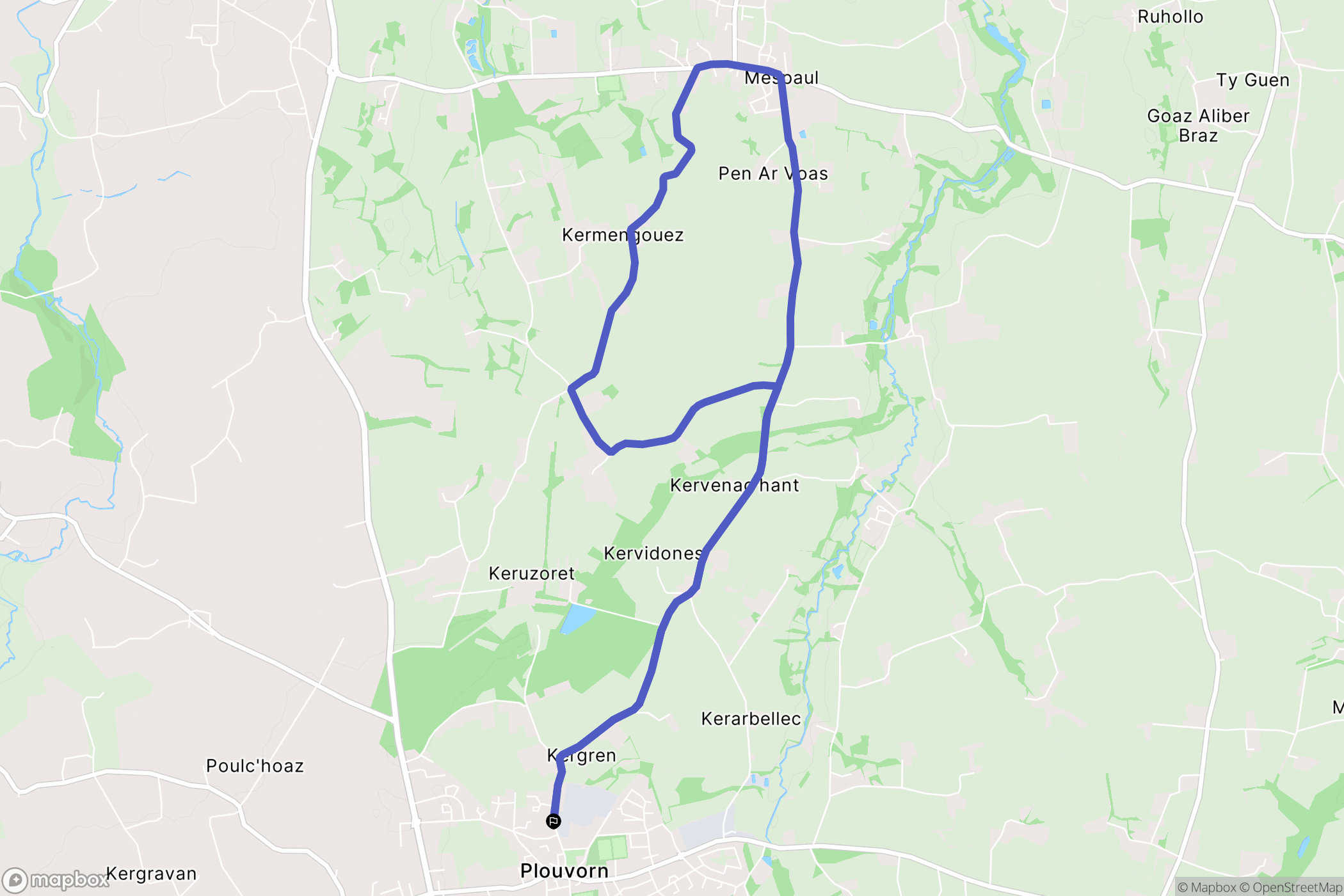 Plouvorn : carte du parcours de randonnée - France