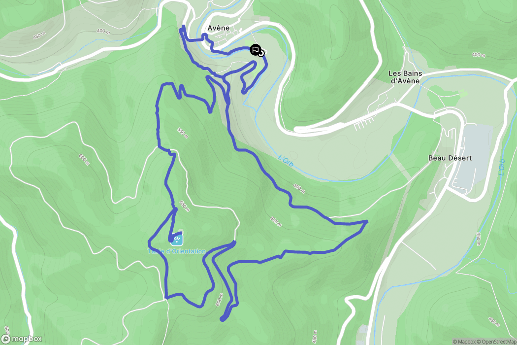 Avène : carte du parcours de randonnée - France