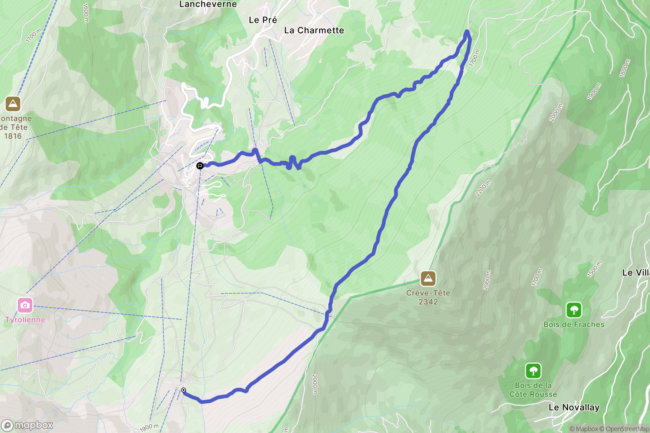 Les Avanchers-Valmorel : carte du parcours de randonnée - France