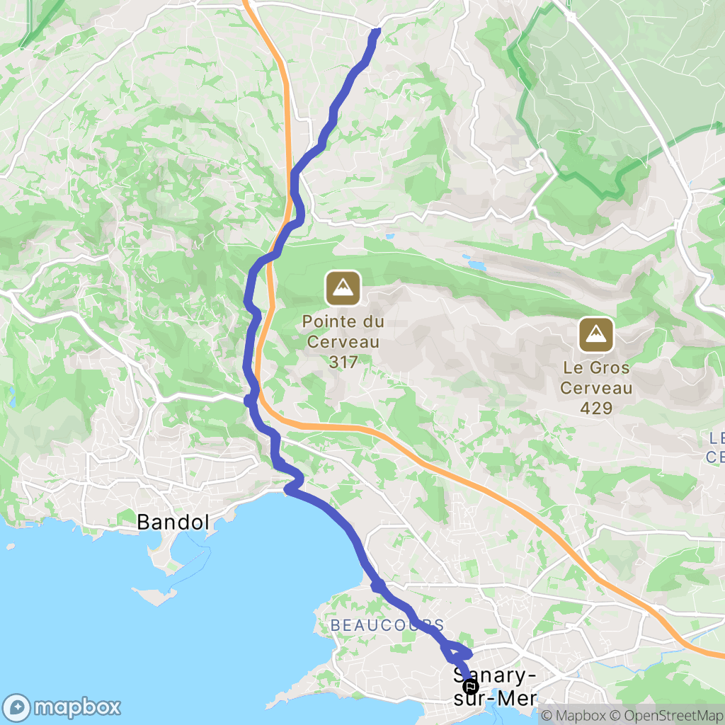 Sanary-sur-Mer : carte du parcours de randonnée - France