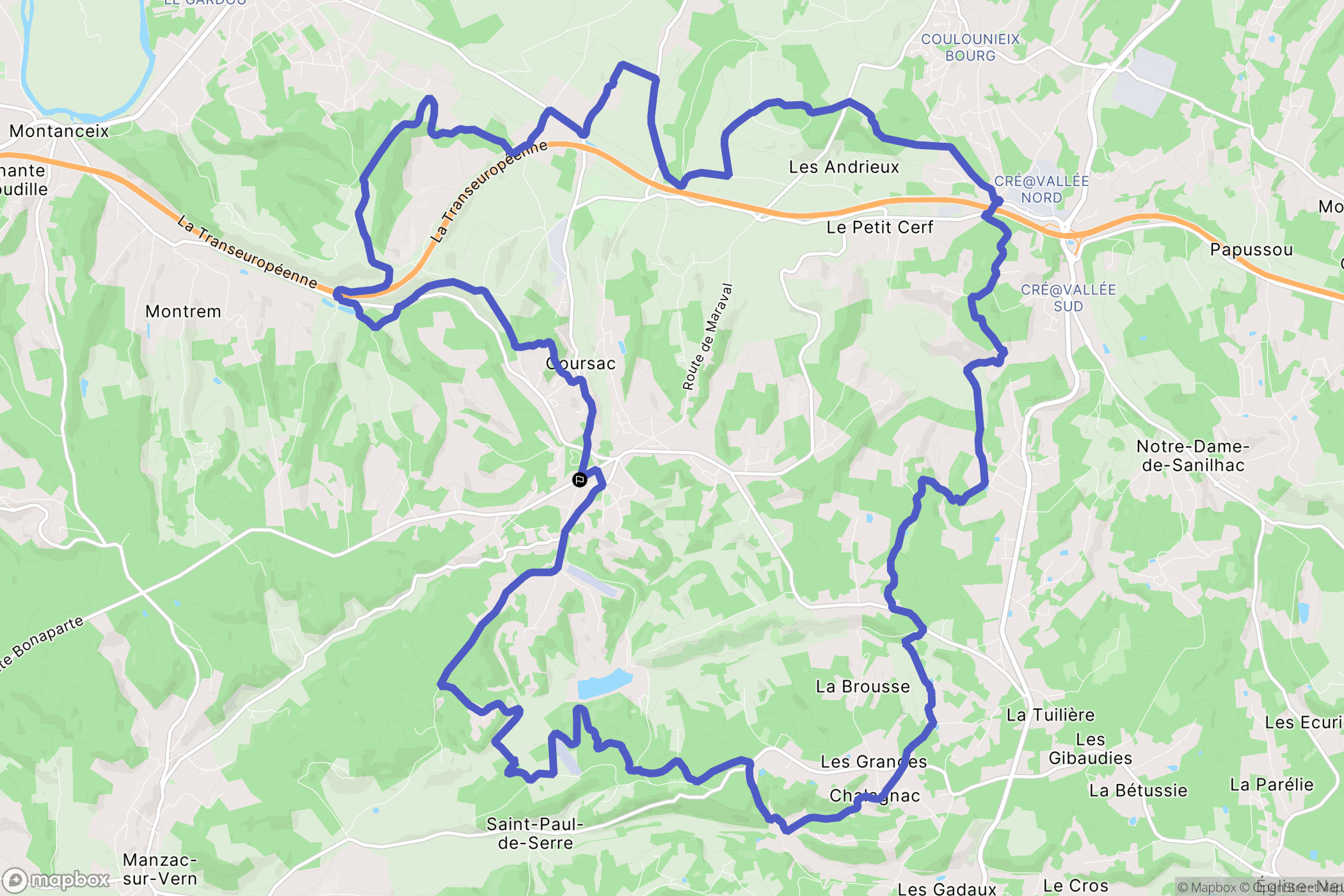 Coursac : carte du parcours de randonnée - France