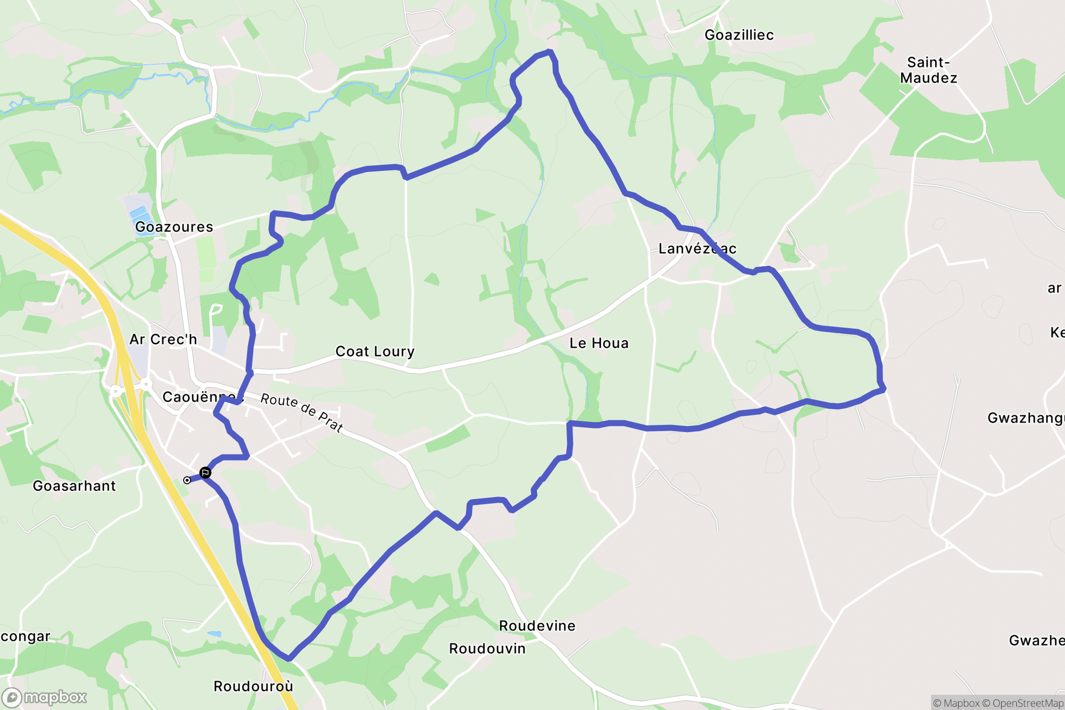 Caouënnec-Lanvézéac : carte du parcours de randonnée - France
