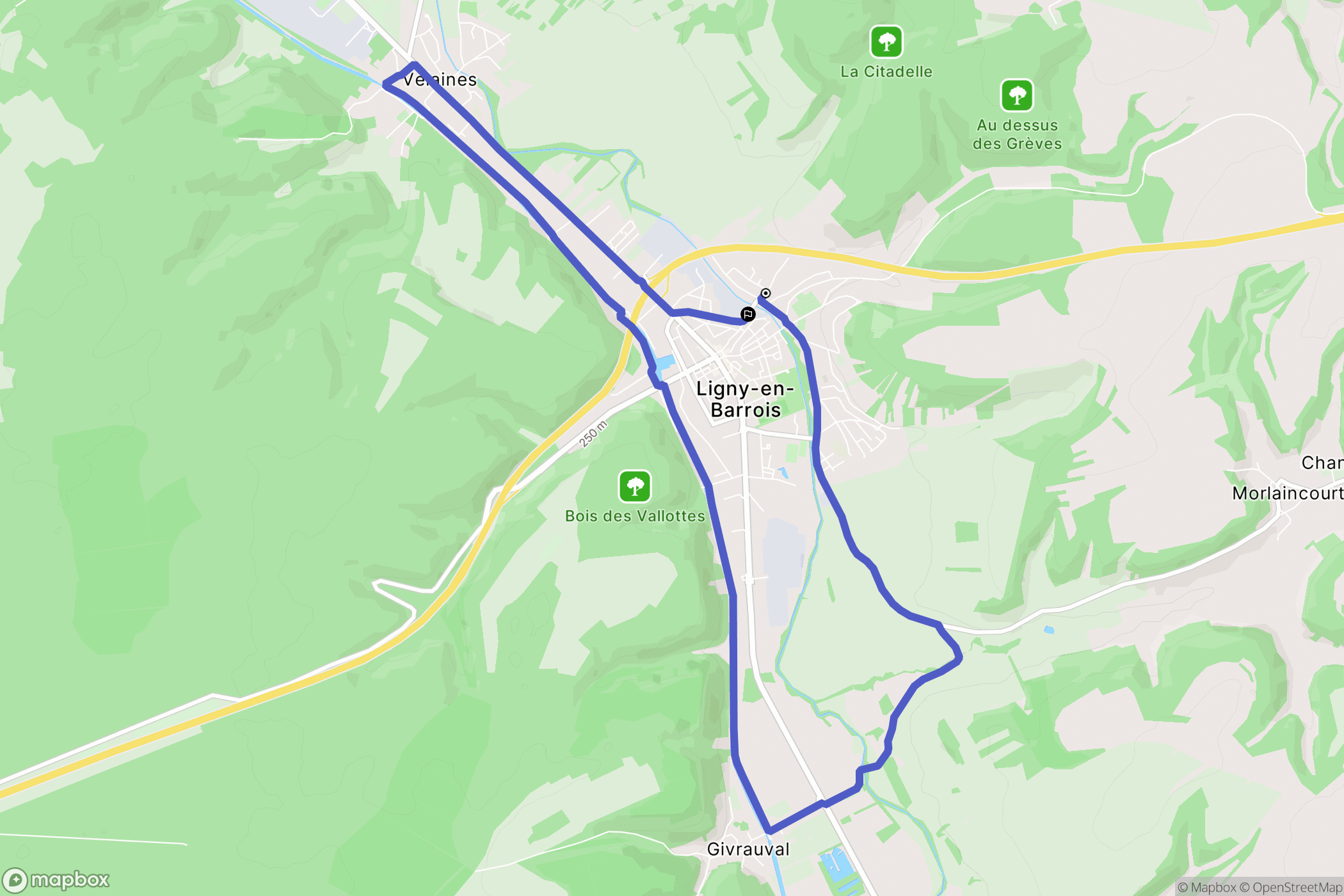 Ligny-en-Barrois : carte du parcours de randonnée - France