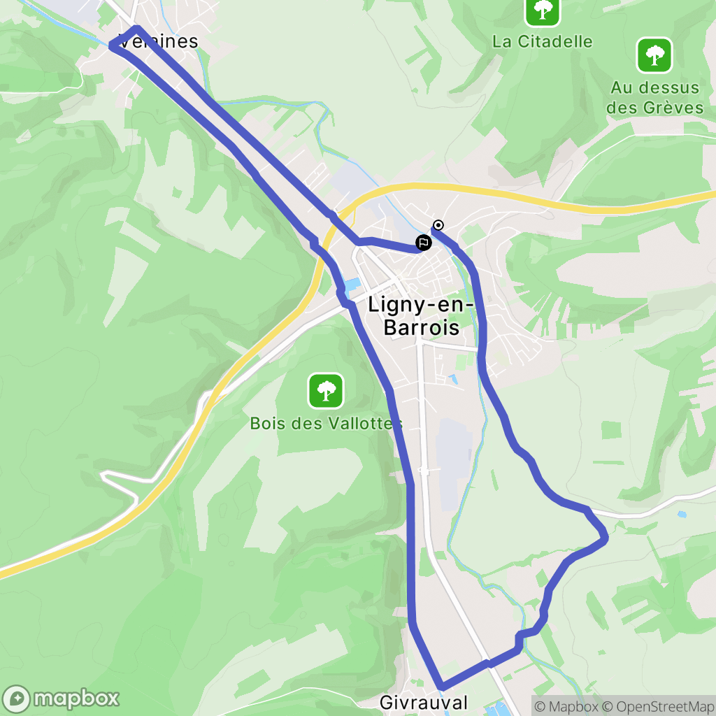 Ligny-en-Barrois : carte du parcours de randonnée - France
