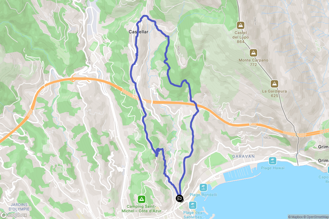 Menton : carte du parcours de randonnée - France