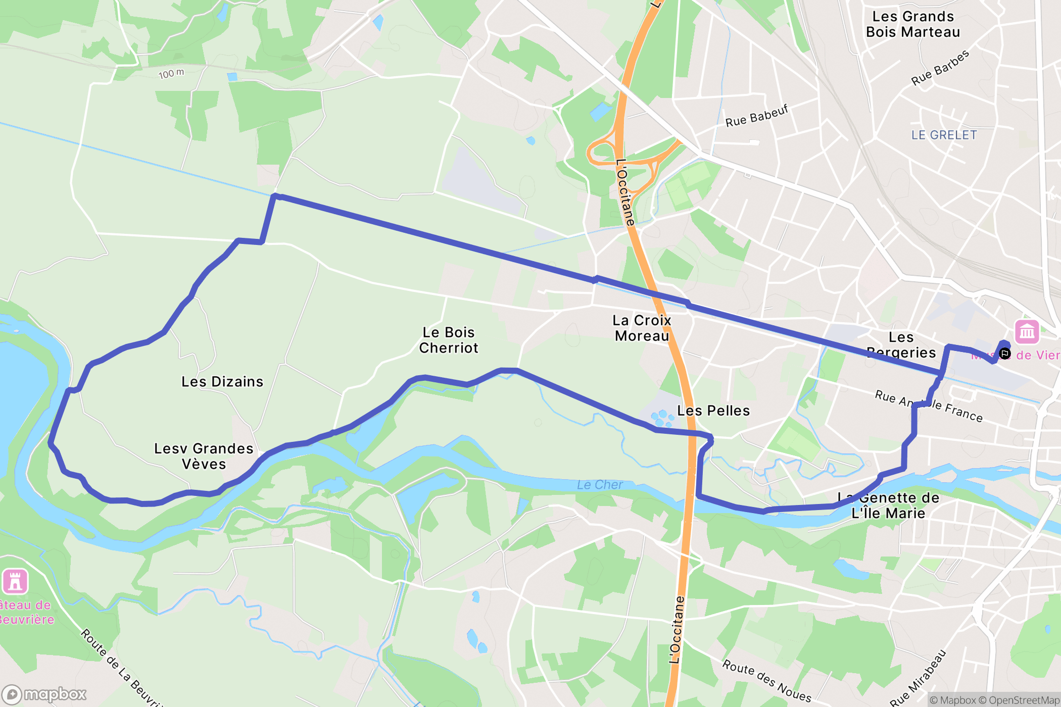 Vierzon : carte du parcours de randonnée - France