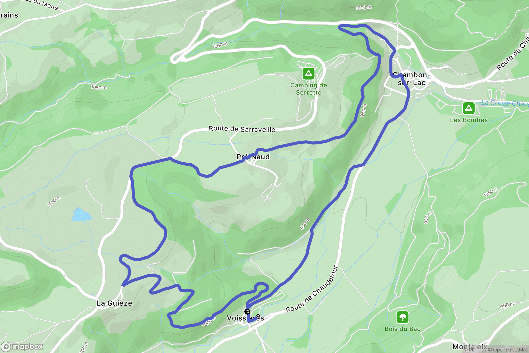 Chambon-sur-Lac : carte du parcours de randonnée - France