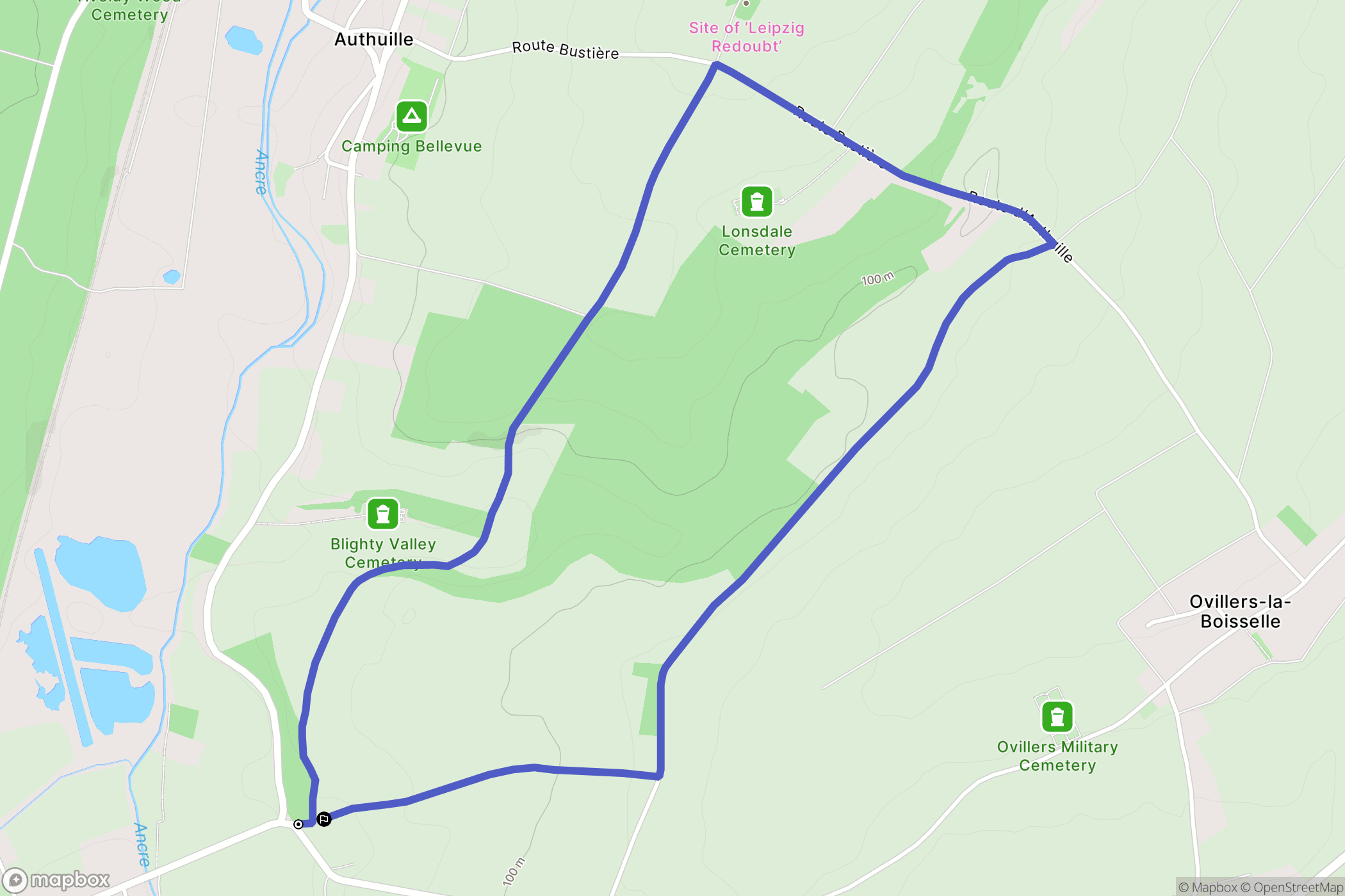 Aveluy : carte du parcours de randonnée - France