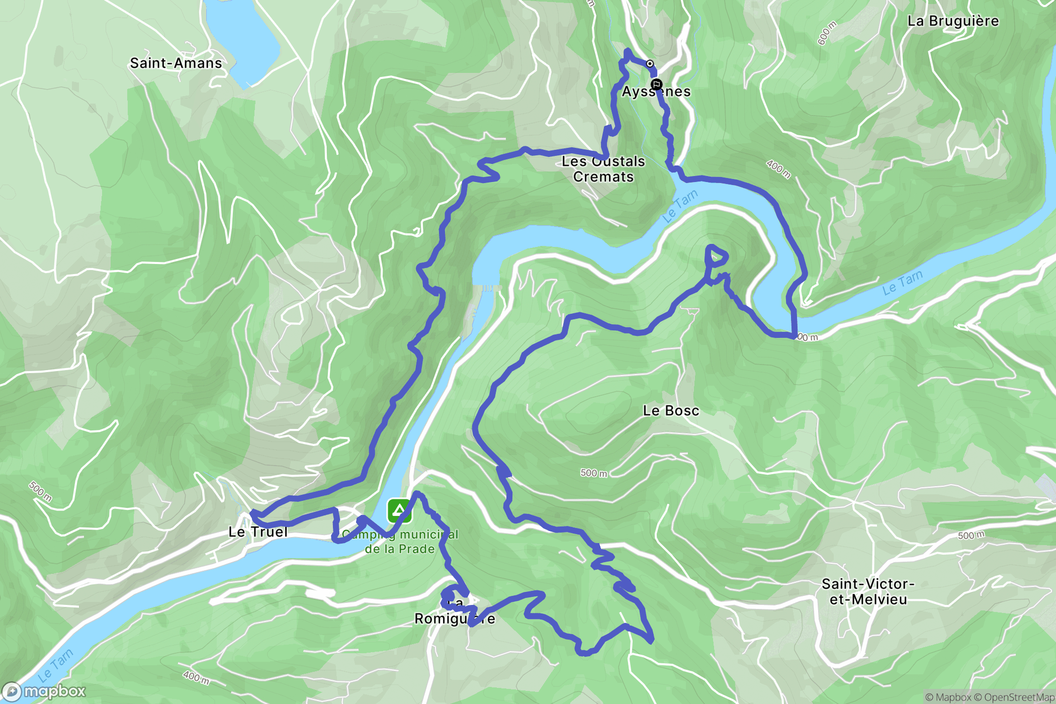 Ayssènes : carte du parcours de randonnée - France