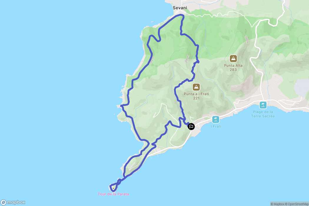 Ajaccio : carte du parcours de randonnée - France