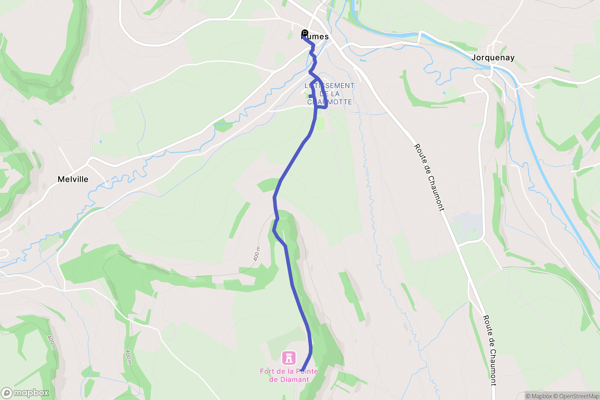Humes-Jorquenay : carte du parcours de randonnée - France
