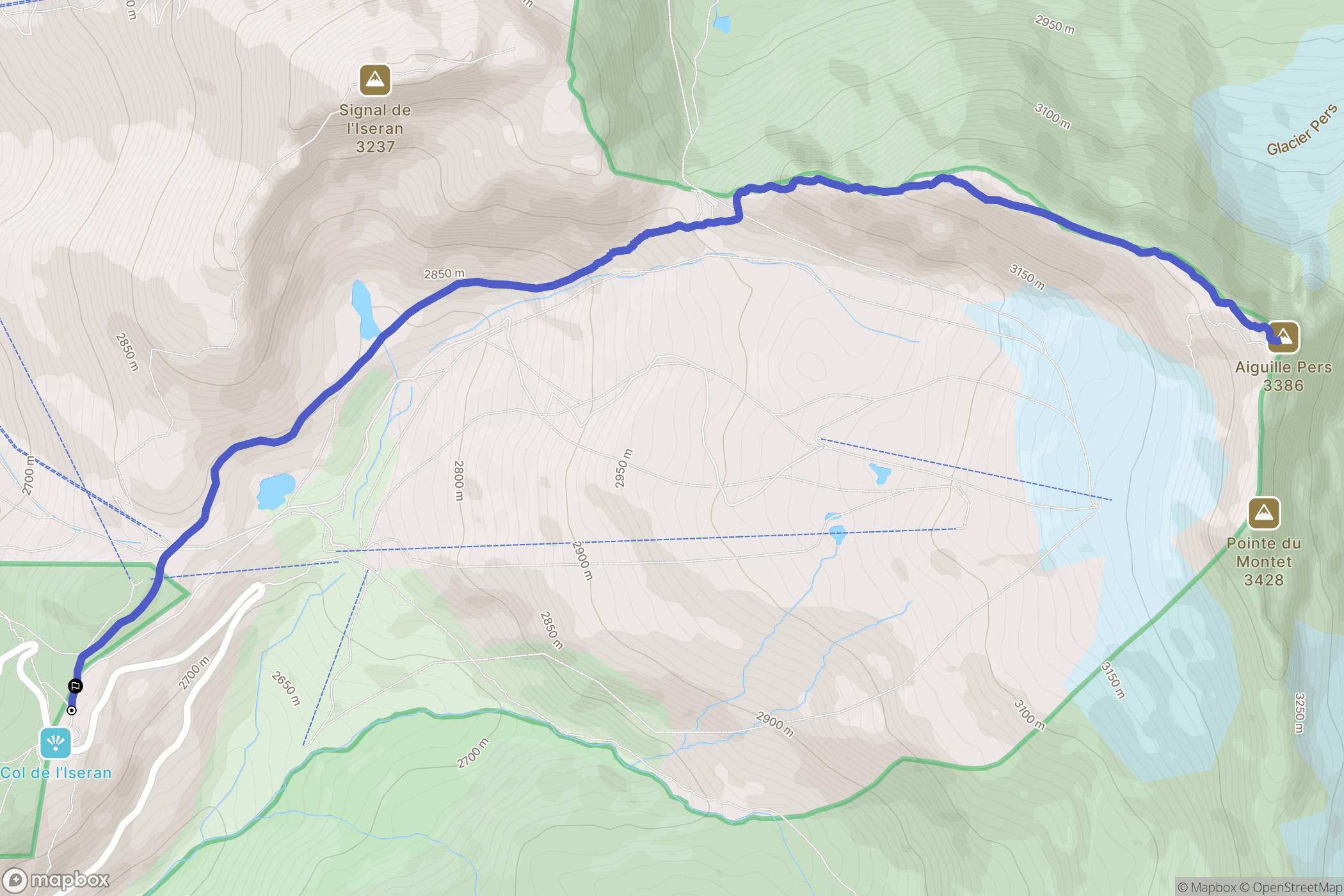 Bonneval-sur-Arc : carte du parcours de randonnée - France