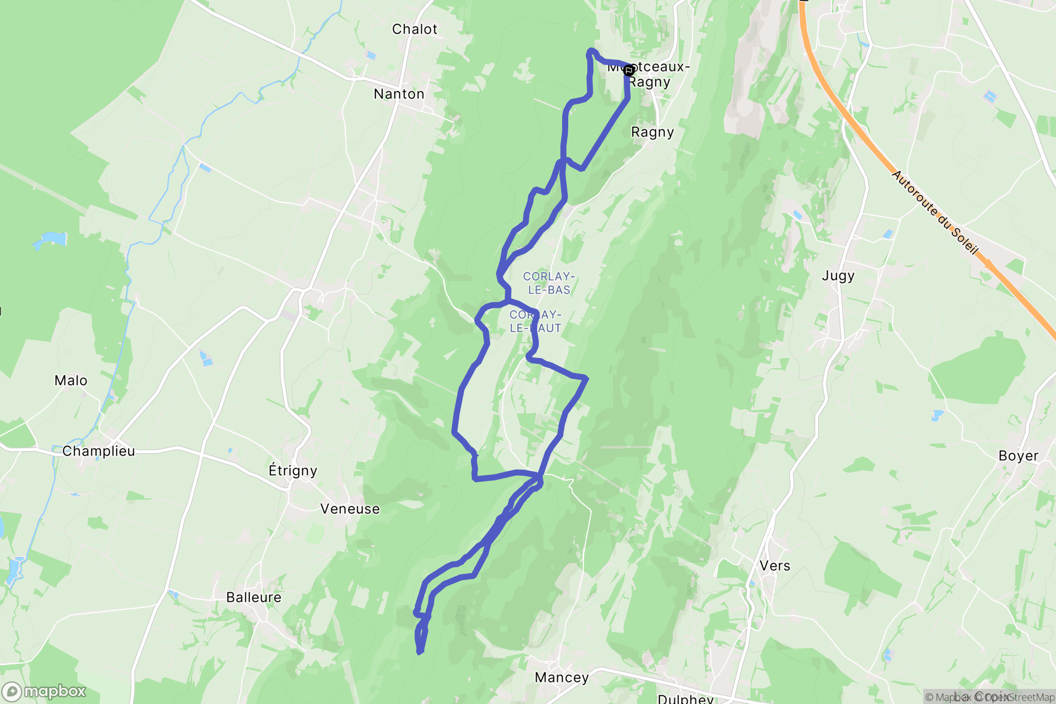 Montceaux-Ragny : carte du parcours de randonnée - France